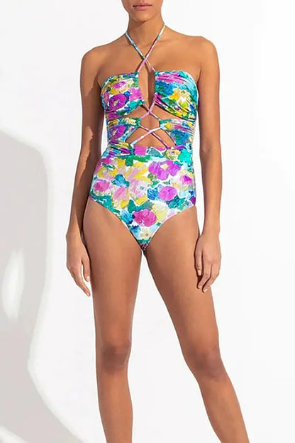 Cutout One Piece Swimsuit Set with Cover Up