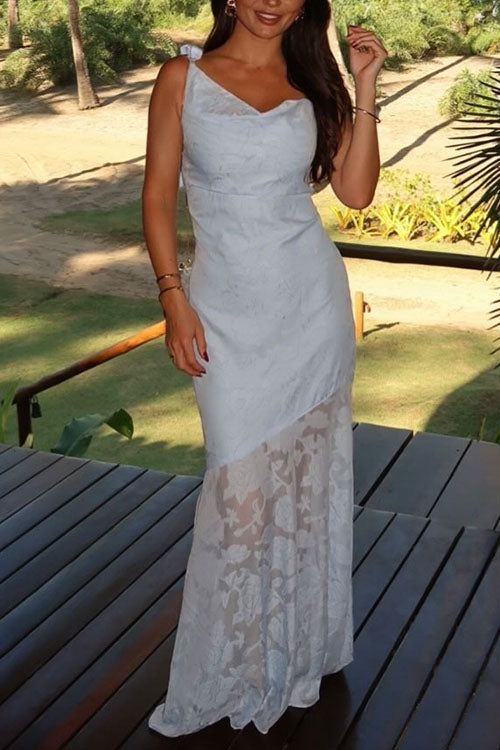 Meridress Sleeveless Bow Shoulder Flare Maxi Dress