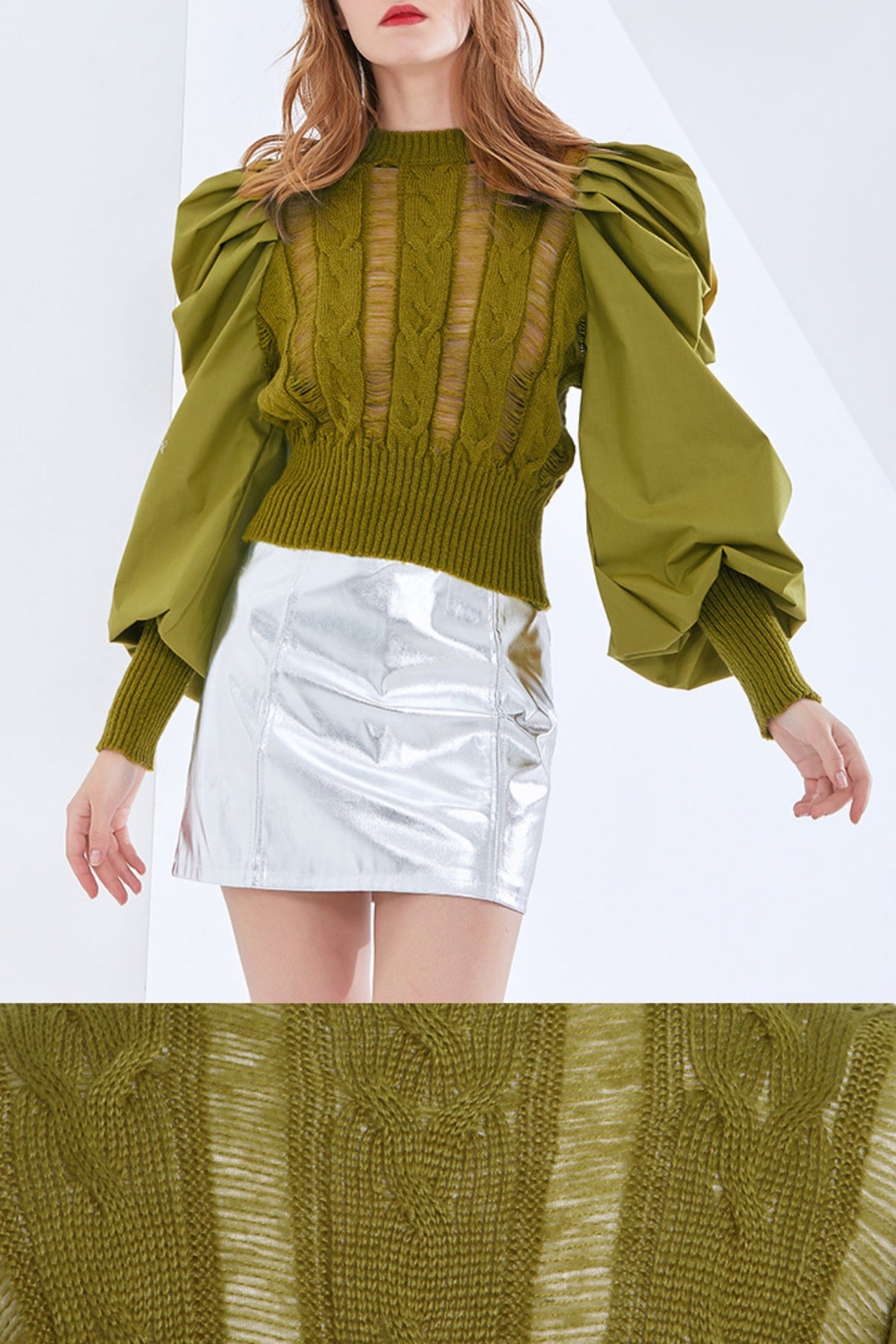 Basia Lantern Sleeve Knit Sweater