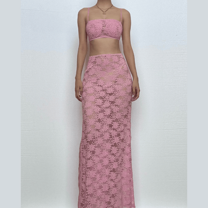 Sheer lace see through cami maxi skirt set