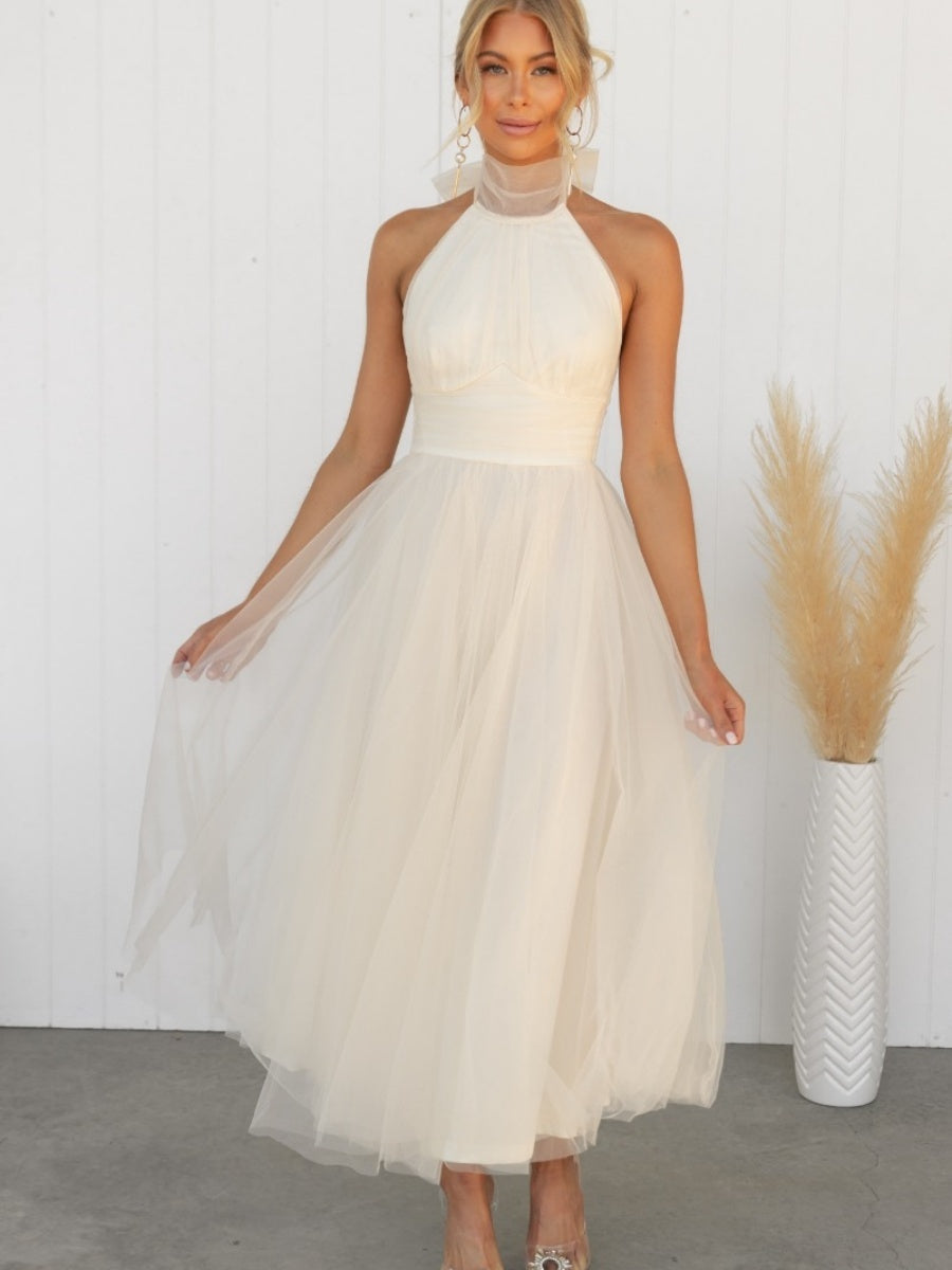 Halter Mesh Formal Dress Maxi Dresses