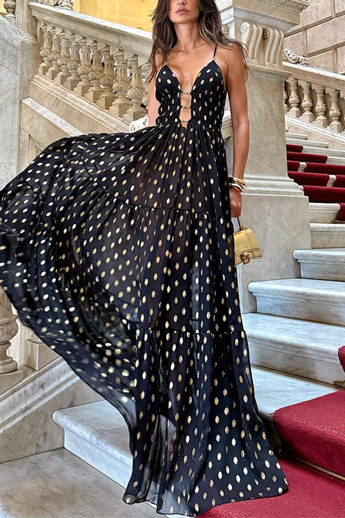 Meridress Cut Out Polka Dot Tiered Swing Maxi Cami Dress