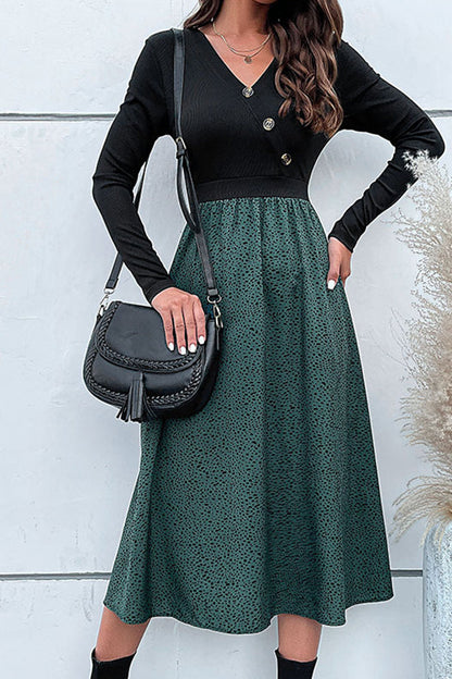 paneled A-line long-sleeved dress