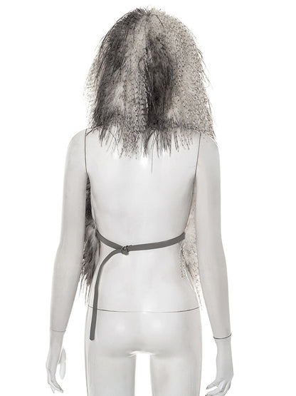 Faux Fur Backless Hooded Top With Fringe Hem For Women 2026