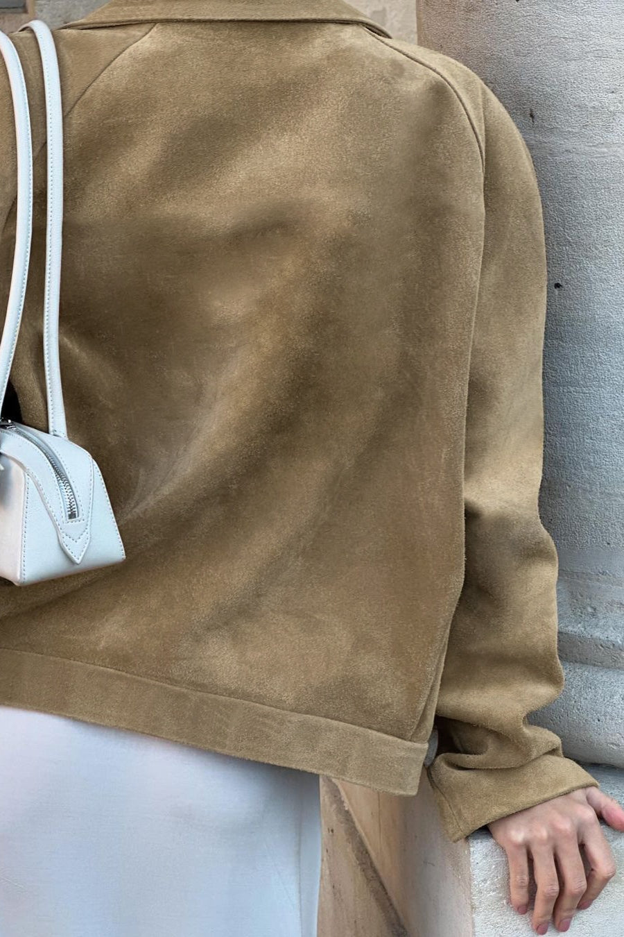 Vintage Suede Lad-Style Notch-Collar Coat