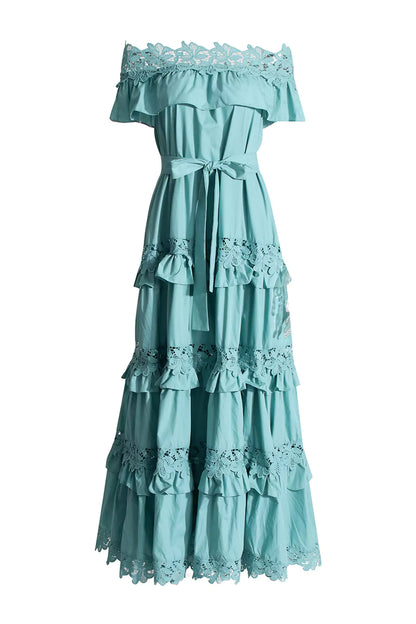 Soraya Blue Ruffle Off Shoulder Dress