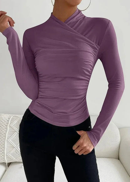 Elegant Cross Collar Long Sleeve Top