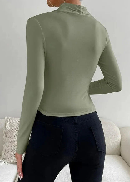Elegant Cross Collar Long Sleeve Top