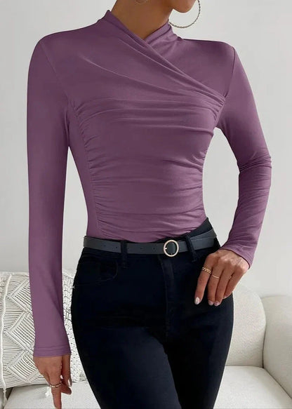 Elegant Cross Collar Long Sleeve Top