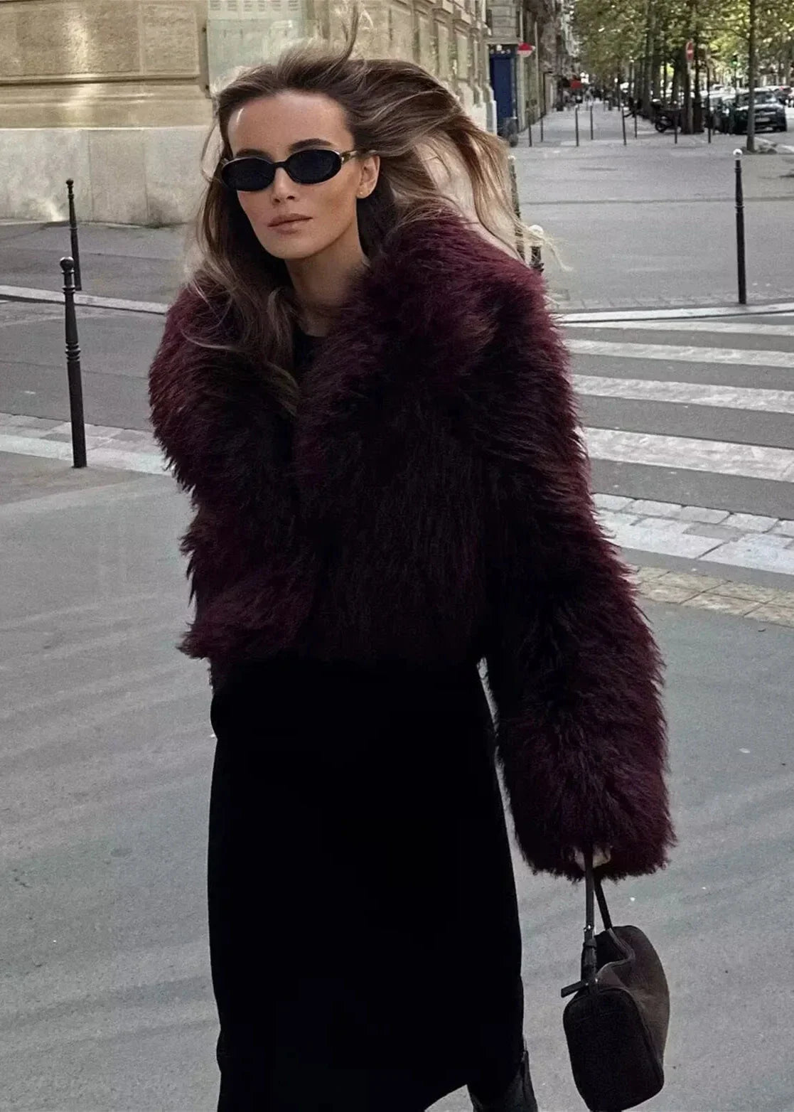 Chic Faux Fur Winter Jacket in Burgundy