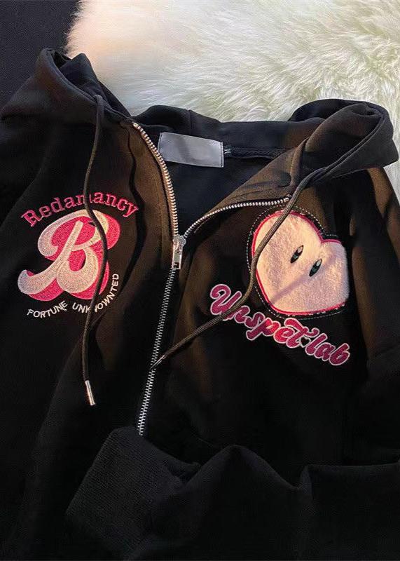 Zipper Hooded Embroidered Cardigan Jacket - Casual Spring/Autumn Style