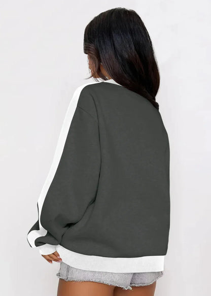 Contrast Color Round Neck Loose Sweater