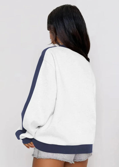 Contrast Color Round Neck Loose Sweater