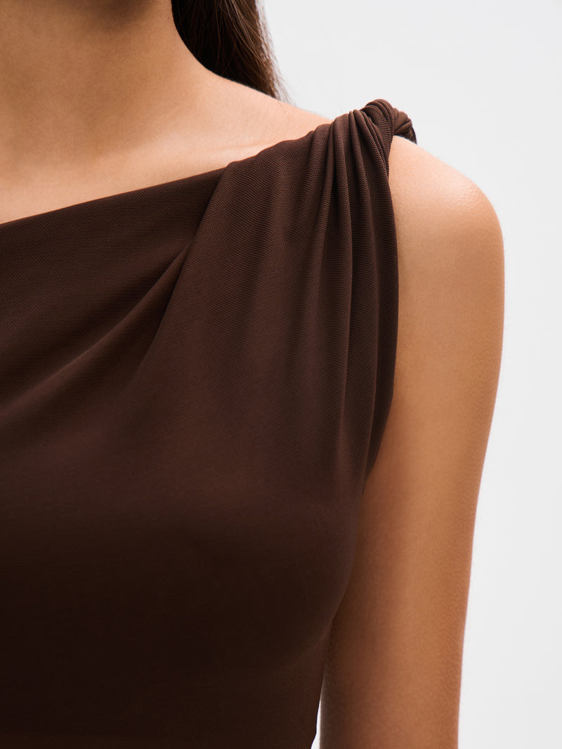 One Shoulder Knot Waist Draped Jersey Bodycon Maxi Dress