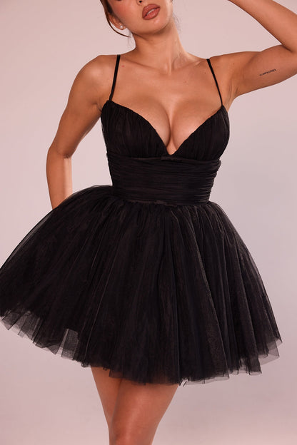 Black – Sweet Fairy-Inspired Spaghetti Strap Dress