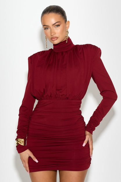 Abigail High Neck Ruched Mini Dress