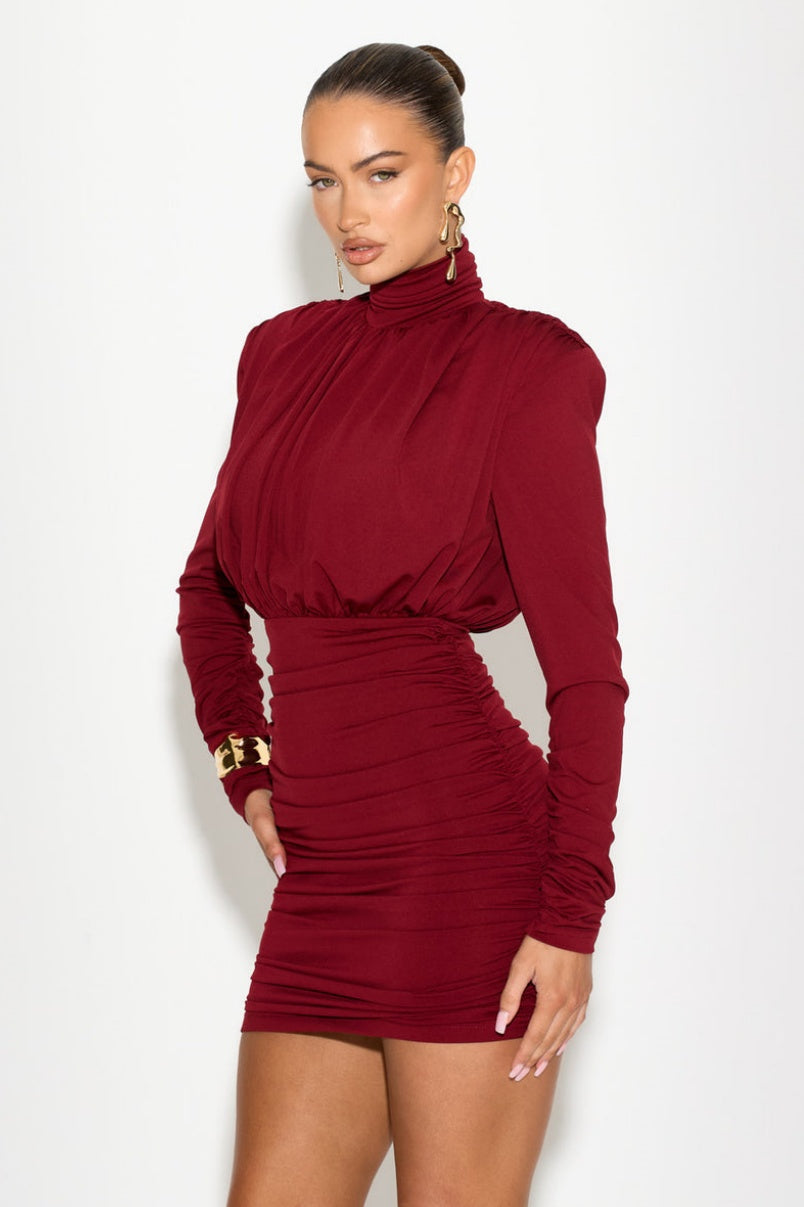 Abigail High Neck Ruched Mini Dress