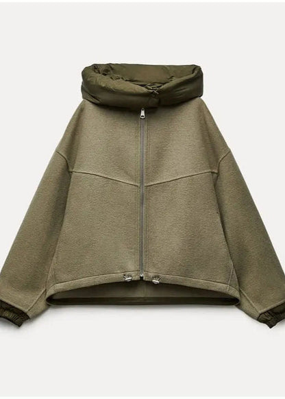 Oversized Hooded Zip Jacket - Padded Collar Comfort