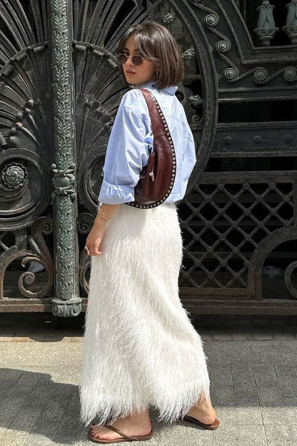 High-Waisted Fringe Elegant Maxi Skirt