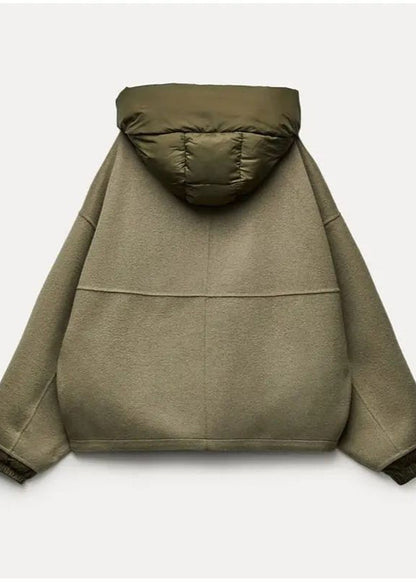 Oversized Hooded Zip Jacket - Padded Collar Comfort