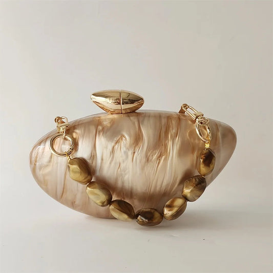 Pearl Brown Marble Acrylic Box Evening Clutch Bag