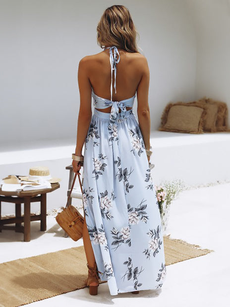 Halter Floral Chiffon Maxi Dress - Cutout Split Gown - Summer Beach Vacation 2026