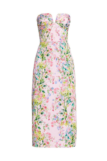 Karen Floral Printed Strapless Midi Dress