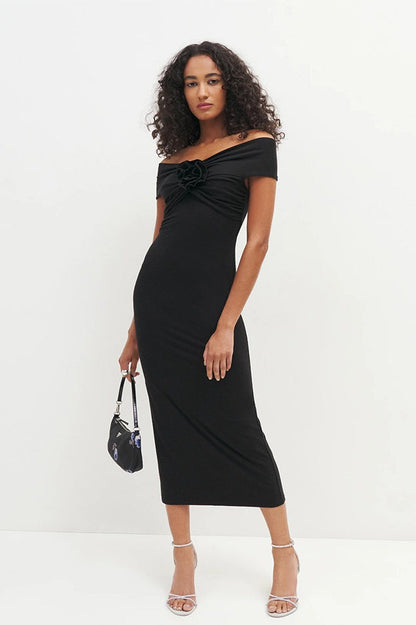 Solid Color Off-the-shoulder Knit Cocktail Dress