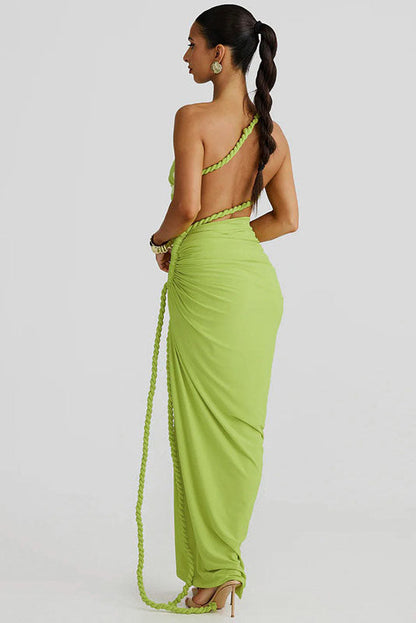 Strapless Cut-Out Lace-Up Maxi Dress