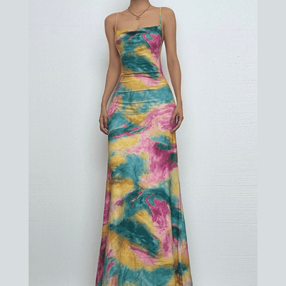 Tie dye cross front cami maxi dress-final-sale