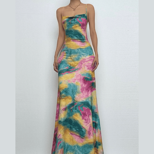 Tie dye cross front cami maxi dress-final-sale