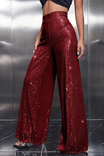 Sparkly Elastic Waist Wide Leg Sequin Pants