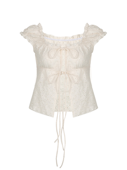 Mora Eyelet Tie-Front Blouse
