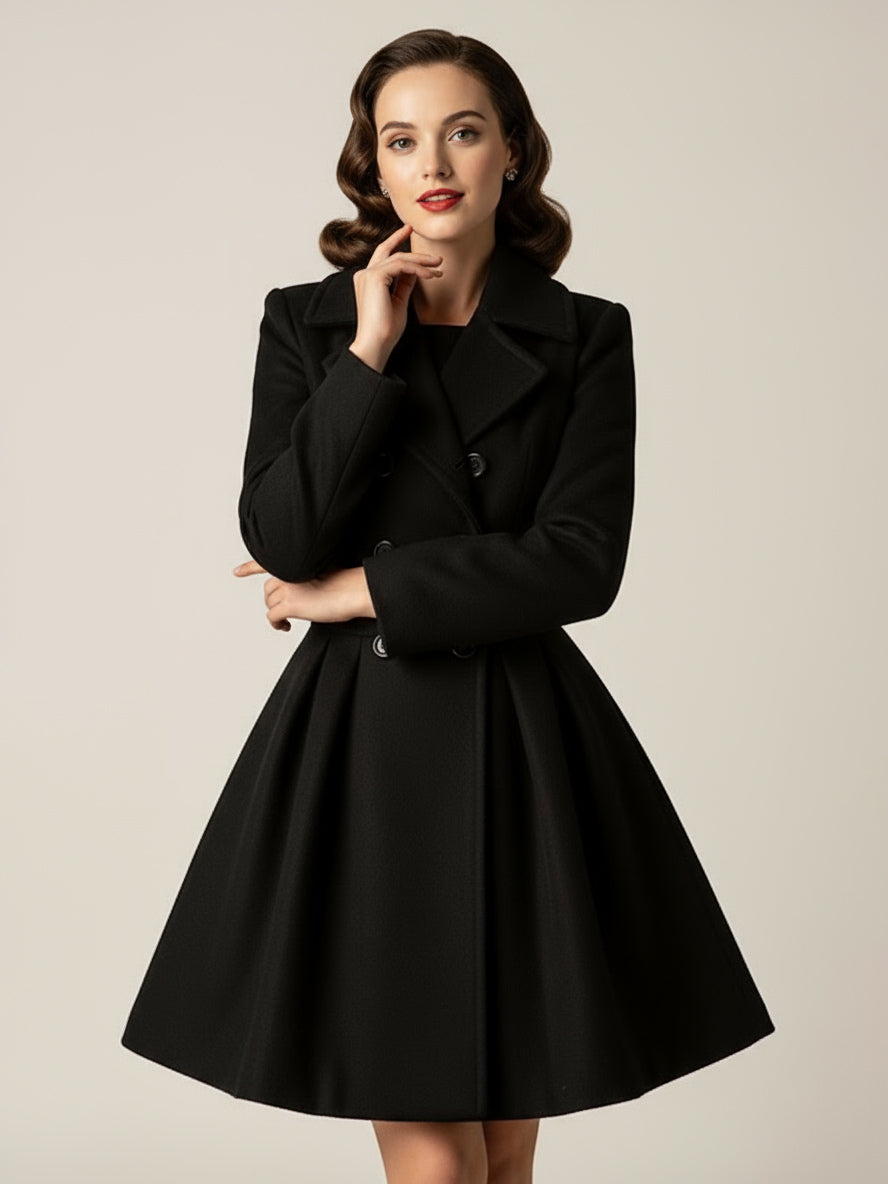 Retro Red 1950s Double-Breasted A-line Woolen Coat For Women 2026