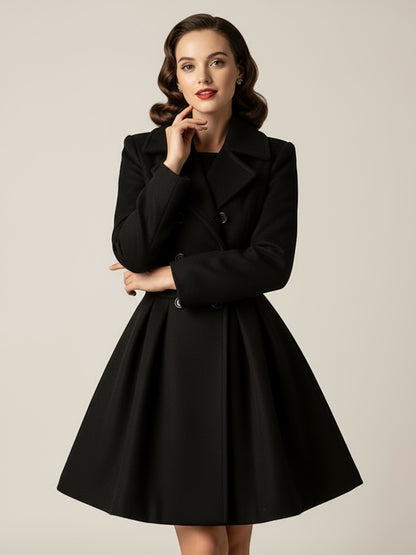 Retro Red 1950s Double-Breasted A-line Woolen Coat For Women 2026