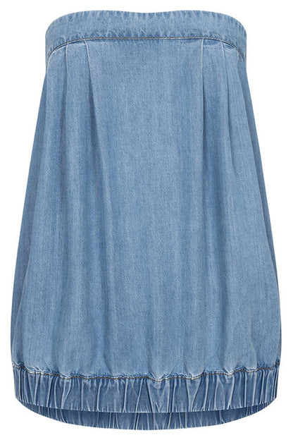 Winnie Denim Off Shoulder Stretch Bustier Bubble Tank Top