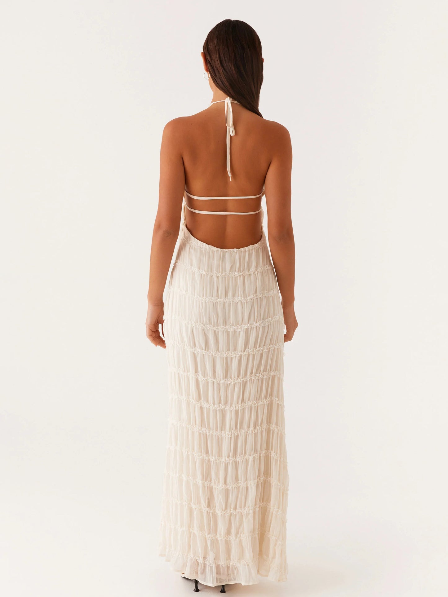 Halter Neck Pleated Maxi Dress for Women - Boho Ruched Backless Sleeveless Tiered Long Sundress - Summer Beach Event 2026