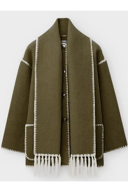 Scarf-Neckline Felt Woolen Coat