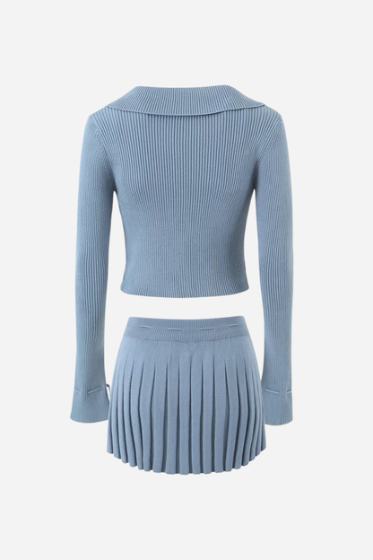 Bowknot Ribbed Three-piece Knitted Set