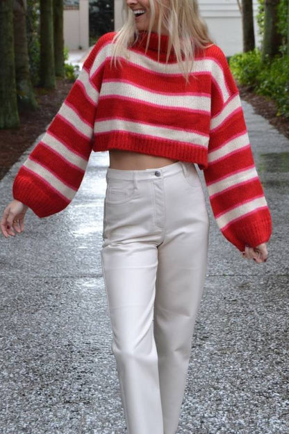 Fashion Striped Turtleneck Long Sleeve Loose Knit Sweater