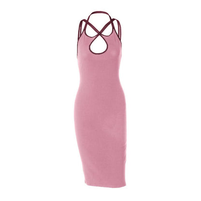 Cross front halter hollow out backless cut out midi dress