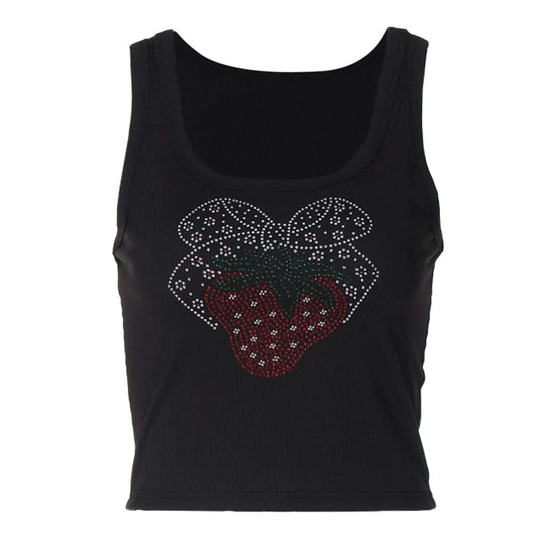 Beaded butterfly pattern u neck ribbed top