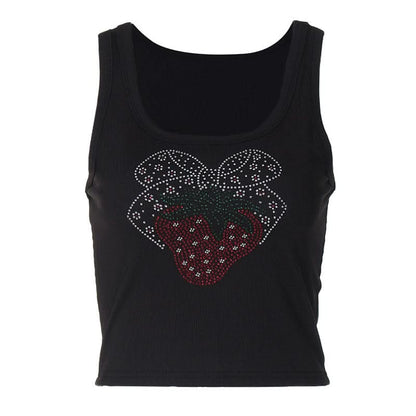 Beaded butterfly pattern u neck ribbed top