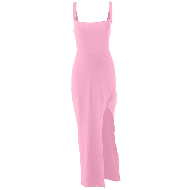 Slit square neck irregular self tie ruched midi dress