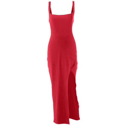 Slit square neck irregular self tie ruched midi dress