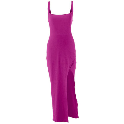 Slit square neck irregular self tie ruched midi dress