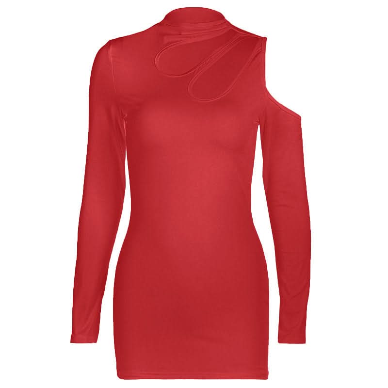 Long sleeve hollow out irregular solid cut out mini dress