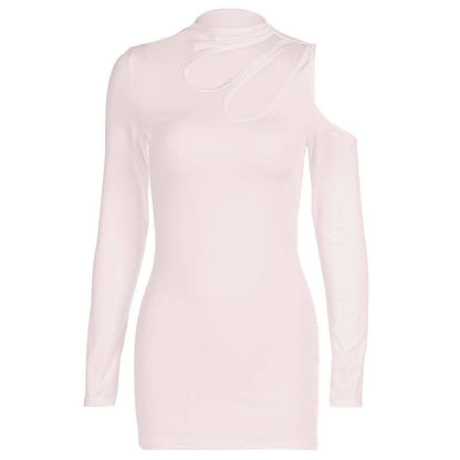 Long sleeve hollow out irregular solid cut out mini dress