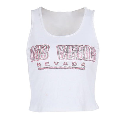 Ribbed u neck letter pattern tank top