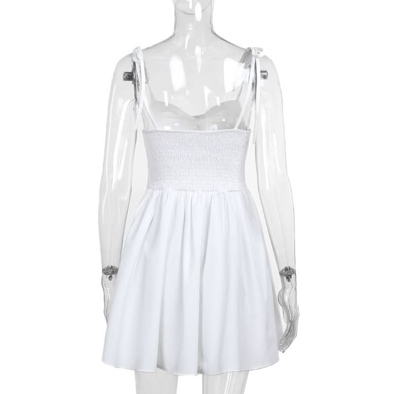 Self tie ruched hollow out smocked cami cut out mini dress